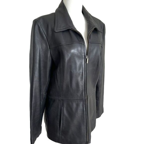 Colebrook Y2K Leather Jacket Womens L Zip Front Black Moto Soft Genuine - Picture 2 of 10